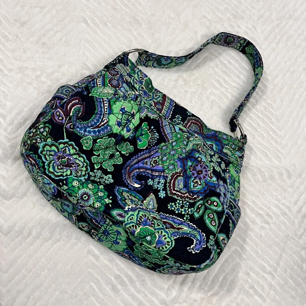 Vera Bradley Hobo Bag Black Green Blue Quilted‎ Shoulder Purse Blue raphsody